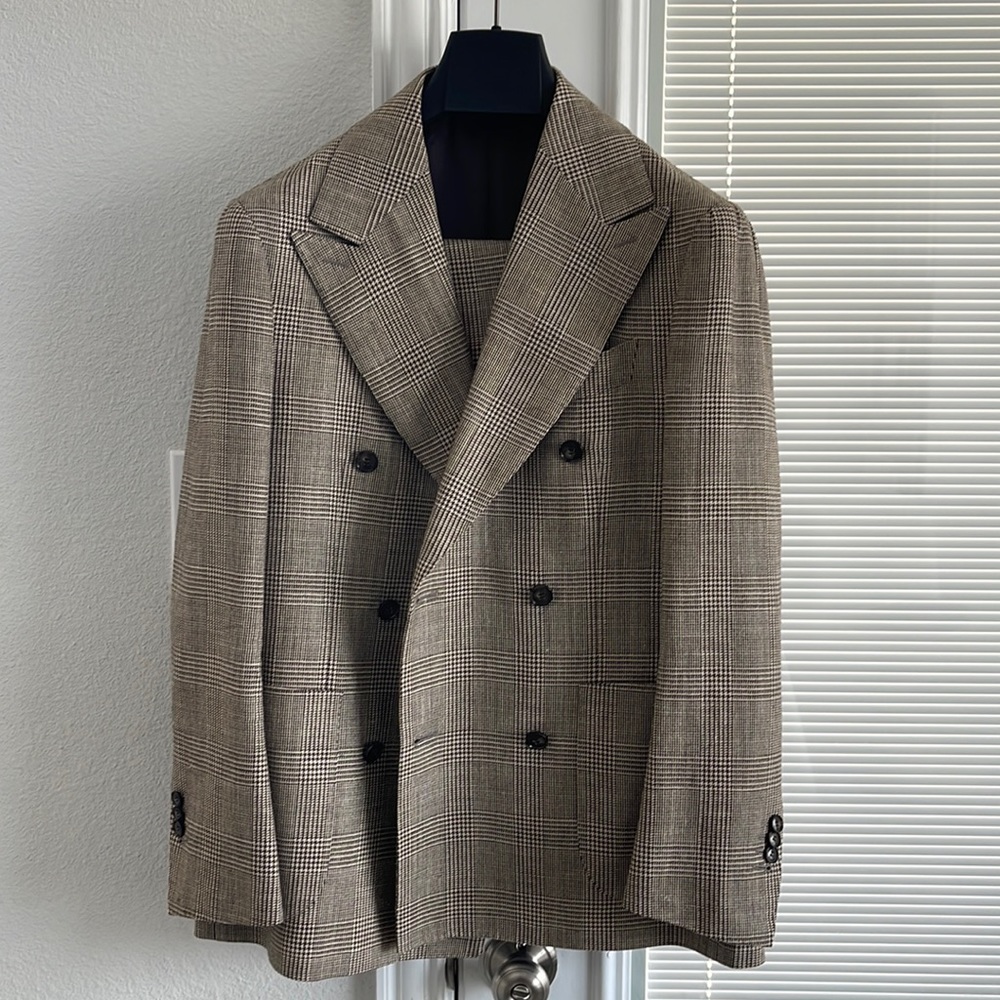 Suit Supply wool silk linen Check-Brown
